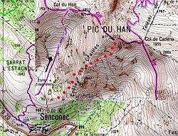 Carte rando de Senconac au pic du Han