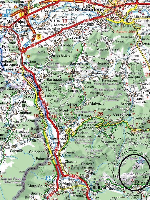 Carte Michelin St.Gaudens St.Béat Col de Menté