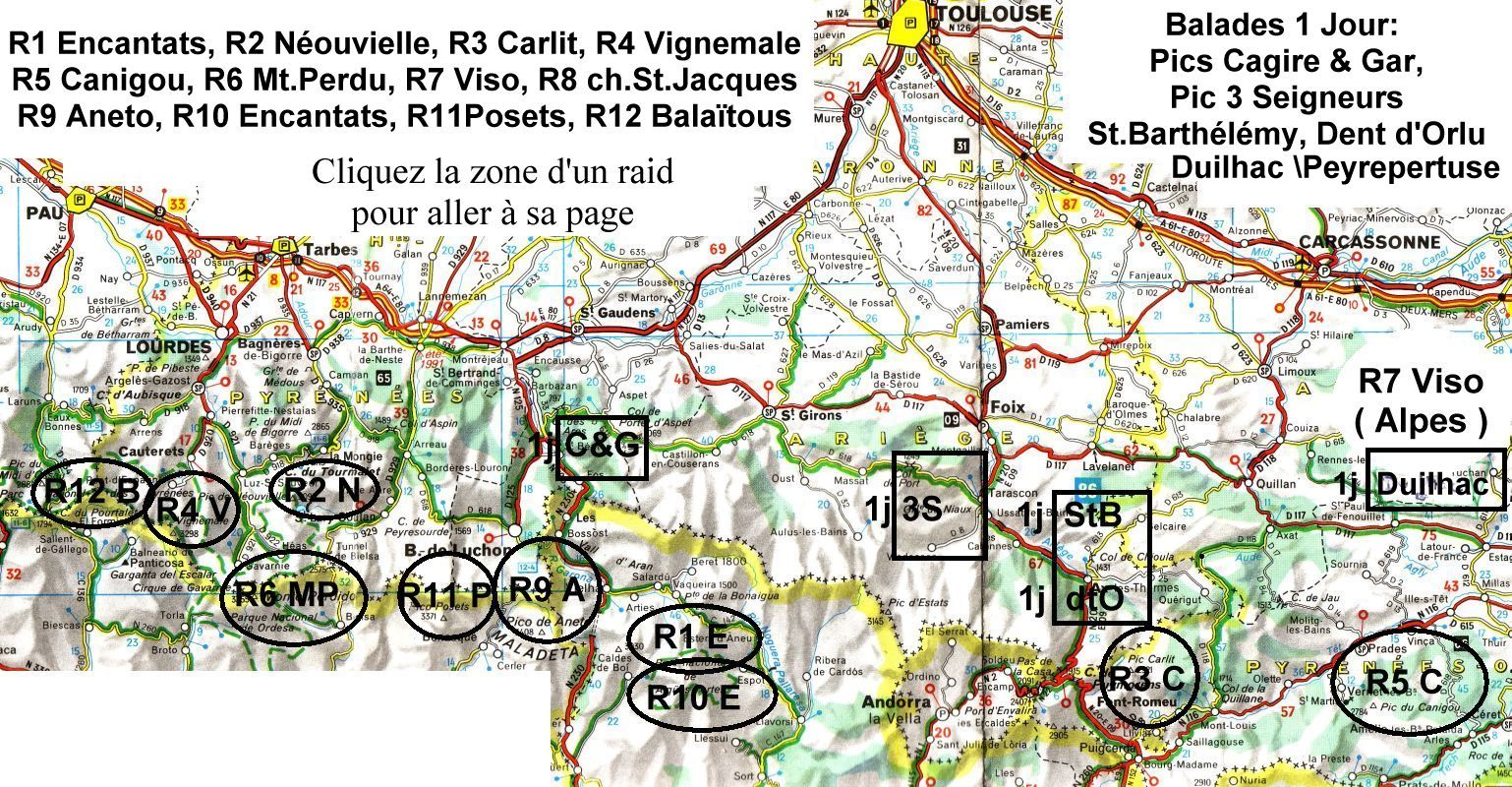 Carte des Pyrénées: 12 boucles randonnées